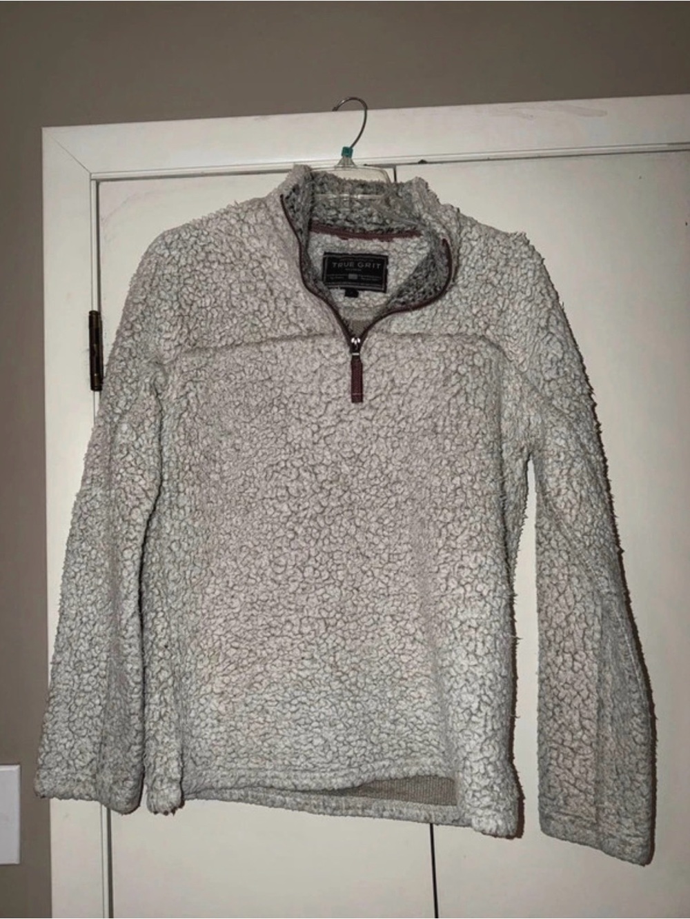 True Grit Cream Sherpa Half-Zip Pullover with Contrast Trim